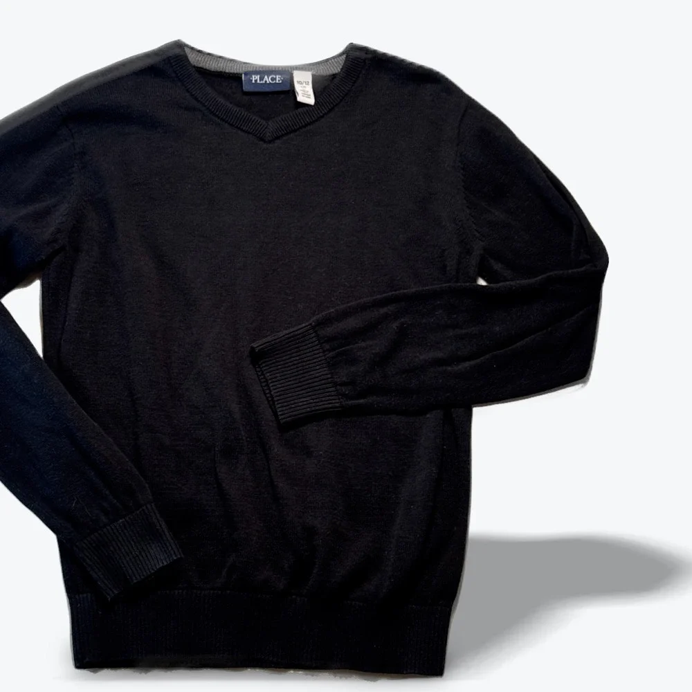 The Childrens Place Boys Sweater Black V-Neck Cotton Size 10/12